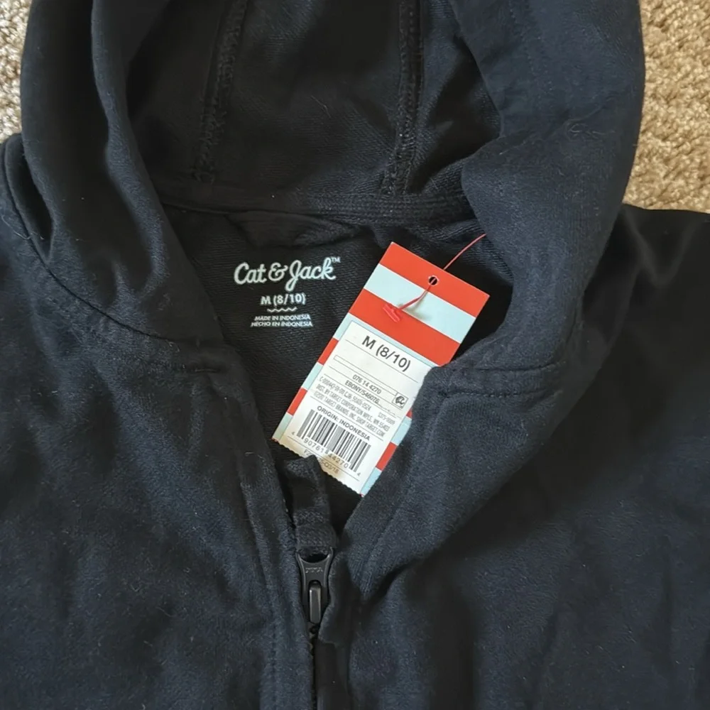 NWT Cat‎ & Jack Kids Boy Size M (8-10) Black Hooded Jacket Zip Up Casual Winter